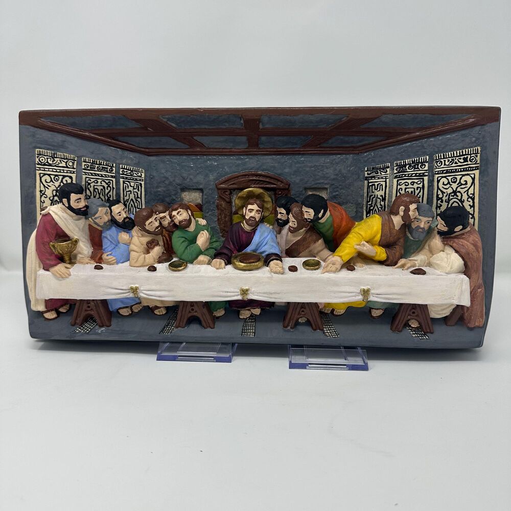 3D Hand Painted Last Supper Chalkware Wall Plaque Detailed Religious Art 15" x 8